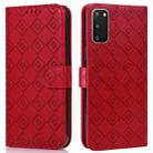 For Samsung Galaxy S20 Embossed Big Small Concentric Squares Pattern Horizontal Flip Leather Case with Card Slot & Holder & Wallet(Red) - 1