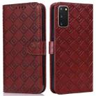 For Samsung Galaxy S20 Embossed Big Small Concentric Squares Pattern Horizontal Flip Leather Case with Card Slot & Holder & Wallet(Brown) - 1