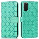 For Samsung Galaxy S20 Embossed Big Small Concentric Squares Pattern Horizontal Flip Leather Case with Card Slot & Holder & Wallet(Green) - 1