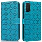 For Samsung Galaxy S20+ Embossed Big Small Concentric Squares Pattern Horizontal Flip Leather Case with Card Slot & Holder & Wallet(Blue) - 1