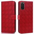 For Samsung Galaxy S20+ Embossed Big Small Concentric Squares Pattern Horizontal Flip Leather Case with Card Slot & Holder & Wallet(Red) - 1