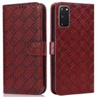 For Samsung Galaxy S20+ Embossed Big Small Concentric Squares Pattern Horizontal Flip Leather Case with Card Slot & Holder & Wallet(Brown) - 1