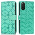 For Samsung Galaxy S20+ Embossed Big Small Concentric Squares Pattern Horizontal Flip Leather Case with Card Slot & Holder & Wallet(Green) - 1