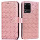 For Samsung Galaxy S20 Ultra Embossed Big Small Concentric Squares Pattern Horizontal Flip Leather Case with Card Slot & Holder & Wallet(Pink) - 1