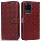 For Samsung Galaxy S20 Ultra Embossed Big Small Concentric Squares Pattern Horizontal Flip Leather Case with Card Slot & Holder & Wallet(Brown) - 1