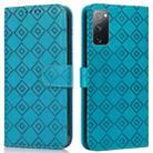 For Samsung Galaxy S20 FE Embossed Big Small Concentric Squares Pattern Horizontal Flip Leather Case with Card Slot & Holder & Wallet(Blue) - 1