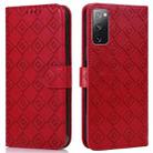 For Samsung Galaxy S20 FE Embossed Big Small Concentric Squares Pattern Horizontal Flip Leather Case with Card Slot & Holder & Wallet(Red) - 1