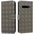For Samsung Galaxy S10 Embossed Big Small Concentric Squares Pattern Horizontal Flip Leather Case with Card Slot & Holder & Wallet(Grey) - 1
