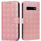 For Samsung Galaxy S10 Embossed Big Small Concentric Squares Pattern Horizontal Flip Leather Case with Card Slot & Holder & Wallet(Pink) - 1