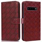 For Samsung Galaxy S10 Embossed Big Small Concentric Squares Pattern Horizontal Flip Leather Case with Card Slot & Holder & Wallet(Brown) - 1