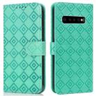 For Samsung Galaxy S10 Embossed Big Small Concentric Squares Pattern Horizontal Flip Leather Case with Card Slot & Holder & Wallet(Green) - 1