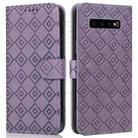 For Samsung Galaxy S10+ Embossed Big Small Concentric Squares Pattern Horizontal Flip Leather Case with Card Slot & Holder & Wallet(Purple) - 1