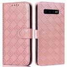 For Samsung Galaxy S10+ Embossed Big Small Concentric Squares Pattern Horizontal Flip Leather Case with Card Slot & Holder & Wallet(Pink) - 1