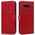 For Samsung Galaxy S10+ Embossed Big Small Concentric Squares Pattern Horizontal Flip Leather Case with Card Slot & Holder & Wallet(Red) - 1