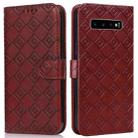For Samsung Galaxy S10+ Embossed Big Small Concentric Squares Pattern Horizontal Flip Leather Case with Card Slot & Holder & Wallet(Brown) - 1