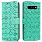 For Samsung Galaxy S10+ Embossed Big Small Concentric Squares Pattern Horizontal Flip Leather Case with Card Slot & Holder & Wallet(Green) - 1