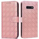 For Samsung Galaxy S10e Embossed Big Small Concentric Squares Pattern Horizontal Flip Leather Case with Card Slot & Holder & Wallet(Pink) - 1