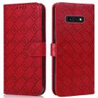 For Samsung Galaxy S10e Embossed Big Small Concentric Squares Pattern Horizontal Flip Leather Case with Card Slot & Holder & Wallet(Red) - 1