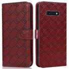For Samsung Galaxy S10e Embossed Big Small Concentric Squares Pattern Horizontal Flip Leather Case with Card Slot & Holder & Wallet(Brown) - 1