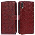 For Samsung Galaxy A01 Embossed Big Small Concentric Squares Pattern Horizontal Flip Leather Case with Card Slot & Holder & Wallet(Brown) - 1