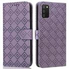 For Samsung Galaxy A02s / M02s Embossed Big Small Concentric Squares Pattern Horizontal Flip Leather Case with Card Slot & Holder & Wallet(Purple) - 1