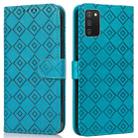 For Samsung Galaxy A02s / M02s Embossed Big Small Concentric Squares Pattern Horizontal Flip Leather Case with Card Slot & Holder & Wallet(Blue) - 1