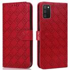 For Samsung Galaxy A02s / M02s Embossed Big Small Concentric Squares Pattern Horizontal Flip Leather Case with Card Slot & Holder & Wallet(Red) - 1