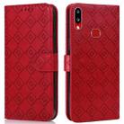 For Samsung Galaxy A10s Embossed Big Small Concentric Squares Pattern Horizontal Flip Leather Case with Card Slot & Holder & Wallet(Red) - 1