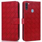 For Samsung Galaxy A11 / M11 Embossed Big Small Concentric Squares Pattern Horizontal Flip Leather Case with Card Slot & Holder & Wallet(Red) - 1