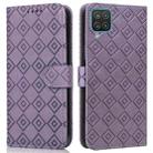 For Samsung Galaxy A12 5G Embossed Big Small Concentric Squares Pattern Horizontal Flip Leather Case with Card Slot & Holder & Wallet(Purple) - 1