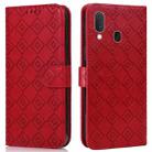 For Samsung Galaxy A30 / A20 Embossed Big Small Concentric Squares Pattern Horizontal Flip Leather Case with Card Slot & Holder & Wallet(Red) - 1