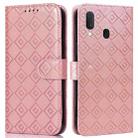For Samsung Galaxy A20e Embossed Big Small Concentric Squares Pattern Horizontal Flip Leather Case with Card Slot & Holder & Wallet(Pink) - 1