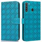 For Samsung Galaxy A21 Embossed Big Small Concentric Squares Pattern Horizontal Flip Leather Case with Card Slot & Holder & Wallet(Blue) - 1