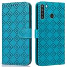 For Samsung Galaxy A21 US Version Embossed Big Small Concentric Squares Pattern Horizontal Flip Leather Case with Card Slot & Holder & Wallet(Blue) - 1