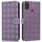 For Samsung Galaxy A21s Embossed Big Small Concentric Squares Pattern Horizontal Flip Leather Case with Card Slot & Holder & Wallet(Purple) - 1