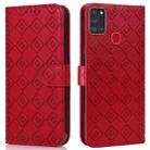 For Samsung Galaxy A21s Embossed Big Small Concentric Squares Pattern Horizontal Flip Leather Case with Card Slot & Holder & Wallet(Red) - 1