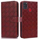 For Samsung Galaxy A21s Embossed Big Small Concentric Squares Pattern Horizontal Flip Leather Case with Card Slot & Holder & Wallet(Brown) - 1