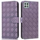 For Samsung Galaxy A22 5G Embossed Big Small Concentric Squares Pattern Horizontal Flip Leather Case with Card Slot & Holder & Wallet(Purple) - 1