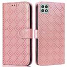 For Samsung Galaxy A22 5G Embossed Big Small Concentric Squares Pattern Horizontal Flip Leather Case with Card Slot & Holder & Wallet(Pink) - 1