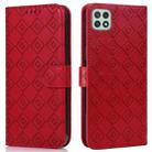For Samsung Galaxy A22 5G Embossed Big Small Concentric Squares Pattern Horizontal Flip Leather Case with Card Slot & Holder & Wallet(Red) - 1