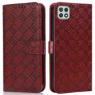 For Samsung Galaxy A22 5G Embossed Big Small Concentric Squares Pattern Horizontal Flip Leather Case with Card Slot & Holder & Wallet(Brown) - 1