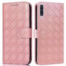 For Samsung Galaxy A30s / A50s / A50 Embossed Big Small Concentric Squares Pattern Horizontal Flip Leather Case with Card Slot & Holder & Wallet(Pink) - 1