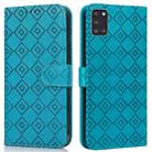 For Samsung Galaxy A31 Embossed Big Small Concentric Squares Pattern Horizontal Flip Leather Case with Card Slot & Holder & Wallet(Blue) - 1