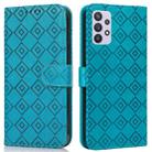 For Samsung Galaxy A32 5G Embossed Big Small Concentric Squares Pattern Horizontal Flip Leather Case with Card Slot & Holder & Wallet(Blue) - 1