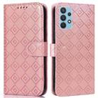 For Samsung Galaxy A32 4G Embossed Big Small Concentric Squares Pattern Horizontal Flip Leather Case with Card Slot & Holder & Wallet(Pink) - 1