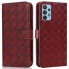 For Samsung Galaxy A32 4G Embossed Big Small Concentric Squares Pattern Horizontal Flip Leather Case with Card Slot & Holder & Wallet(Brown) - 1