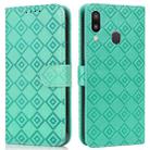 For Samsung Galaxy A40 Embossed Big Small Concentric Squares Pattern Horizontal Flip Leather Case with Card Slot & Holder & Wallet(Green) - 1