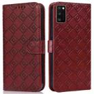 For Samsung Galaxy A41 Embossed Big Small Concentric Squares Pattern Horizontal Flip Leather Case with Card Slot & Holder & Wallet(Brown) - 1