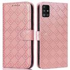 For Samsung Galaxy A51 5G Embossed Big Small Concentric Squares Pattern Horizontal Flip Leather Case with Card Slot & Holder & Wallet(Pink) - 1