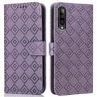 For Samsung Galaxy A70 / A70s Embossed Big Small Concentric Squares Pattern Horizontal Flip Leather Case with Card Slot & Holder & Wallet(Purple) - 1